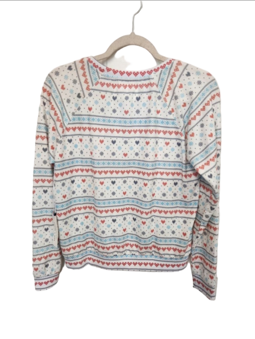 SOL ANGELES White Red Blue Heart Print Crew Neck Sweater - Picture 4 of 9